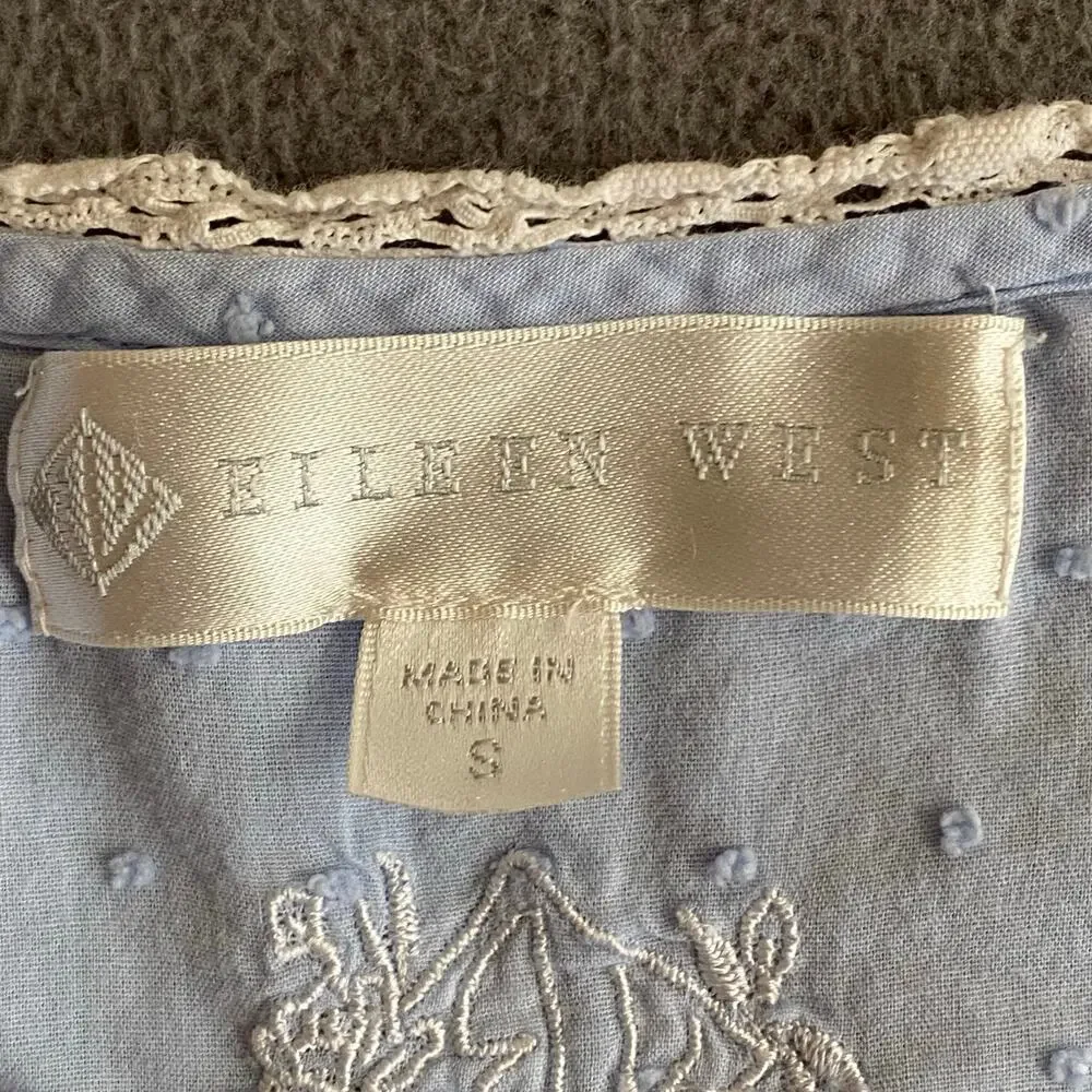 Eileen West Swiss Dot Button Down Cotton Nightgown Womens S Blue Pockets Cottage